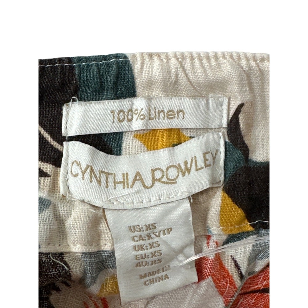 Cynthia Rowley XS Floral Linen Shorts With Tie Waist Elastic Back Pockets & Trop - Picture 4 of 5